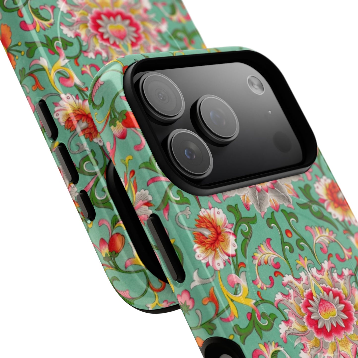 Coque de téléphone magnétique renforcée à motif floral vintage