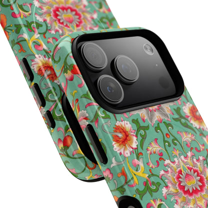 Coque de téléphone magnétique renforcée à motif floral vintage