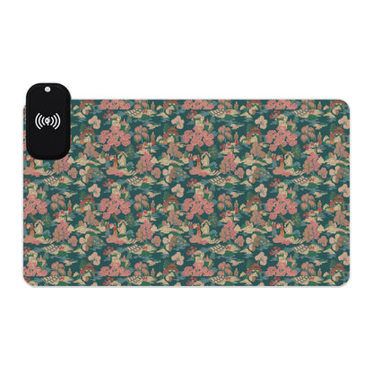 Tapis de souris gaming LED RGB avec recharge sans fil — Design camouflage floral