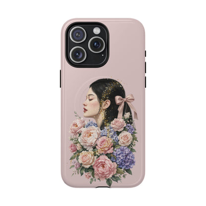 Coque magnétique renforcée Floral Portrait — Housse de téléphone fille rose gold