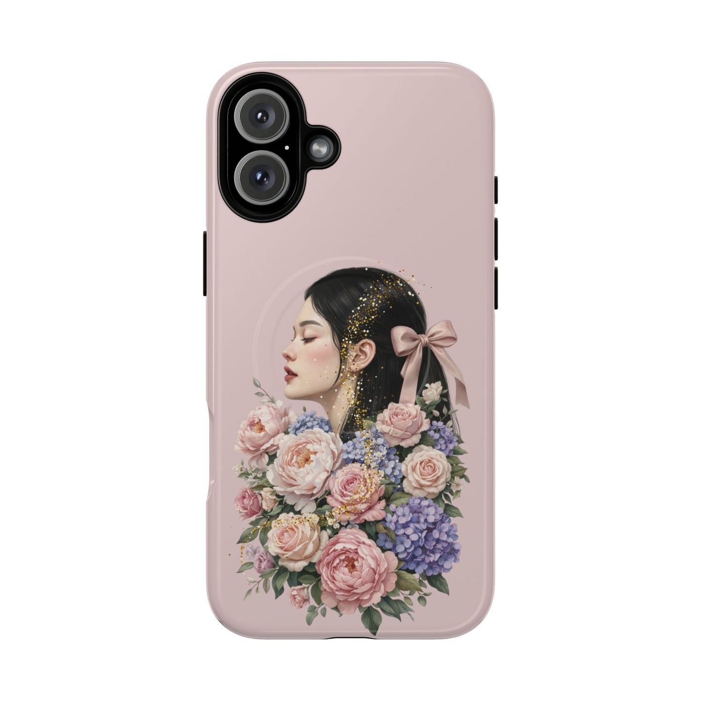 Coque magnétique renforcée Floral Portrait — Housse de téléphone fille rose gold
