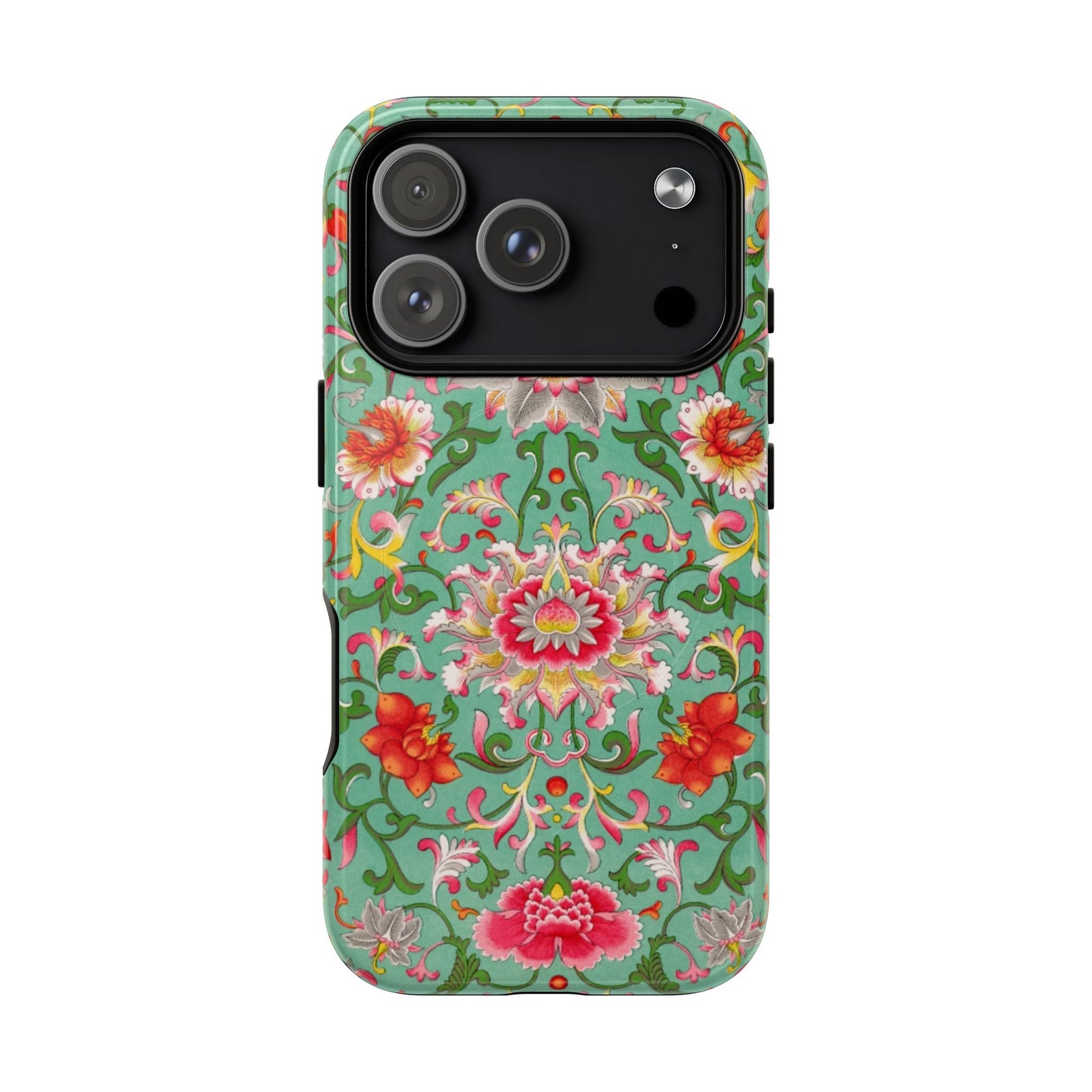 Coque de téléphone magnétique renforcée à motif floral vintage