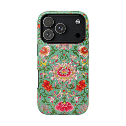 Coque de téléphone magnétique renforcée à motif floral vintage