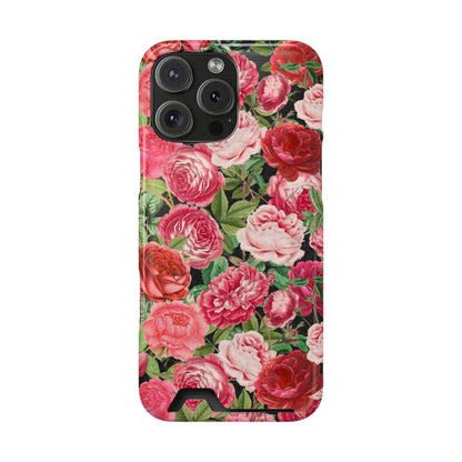 Coque de téléphone avec porte-cartes Floral Rose – Jardin vintage rose
