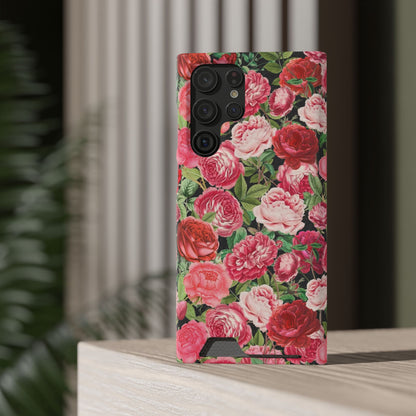 Coque de téléphone avec porte-cartes Floral Rose – Jardin vintage rose