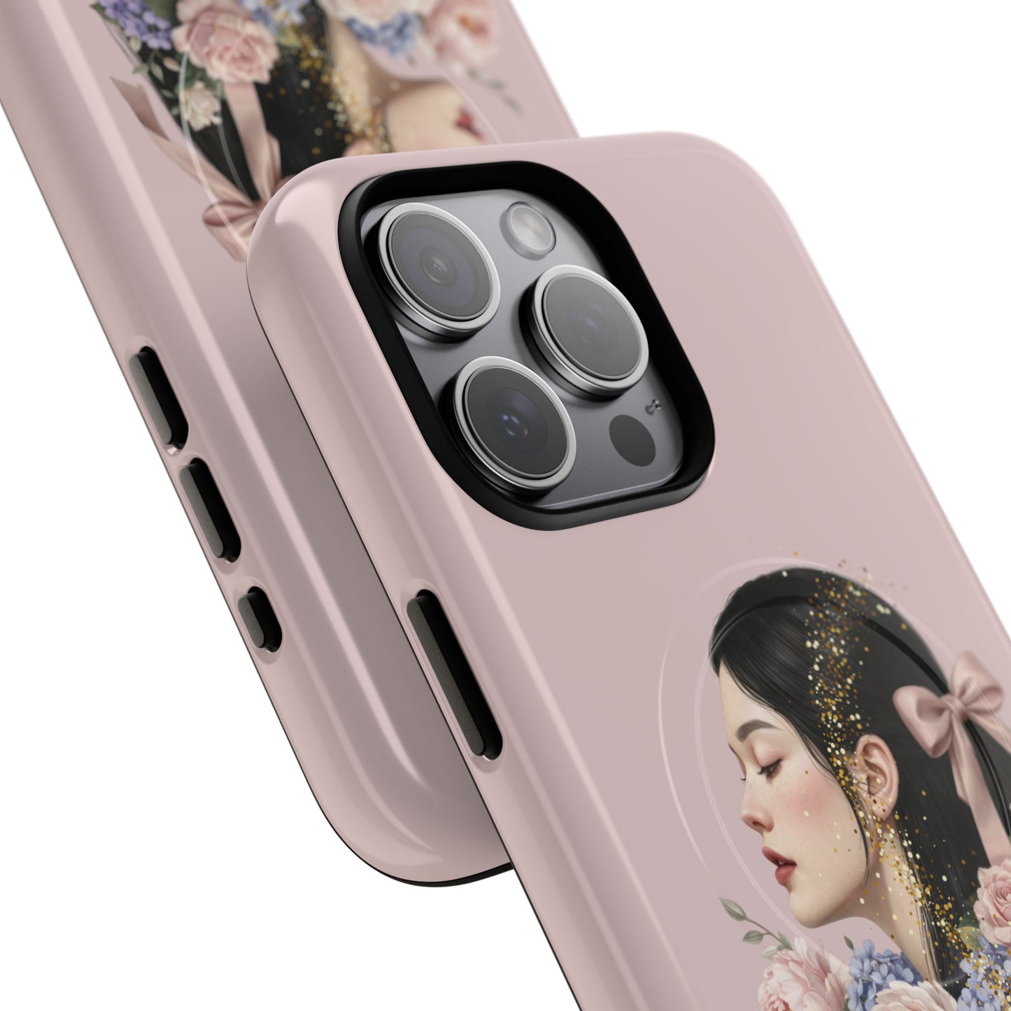 Coque magnétique renforcée Floral Portrait — Housse de téléphone fille rose gold