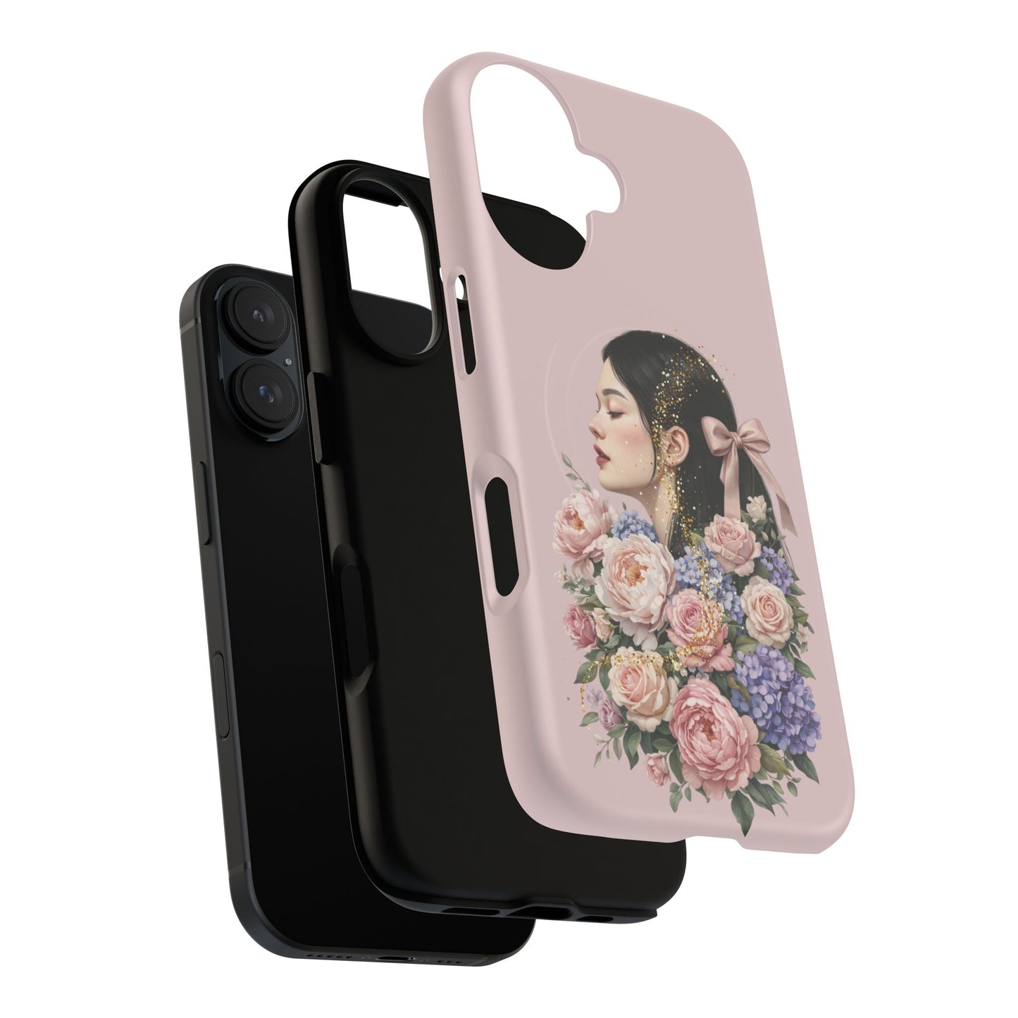 Coque magnétique renforcée Floral Portrait — Housse de téléphone fille rose gold