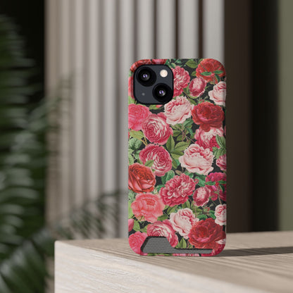 Coque de téléphone avec porte-cartes Floral Rose – Jardin vintage rose