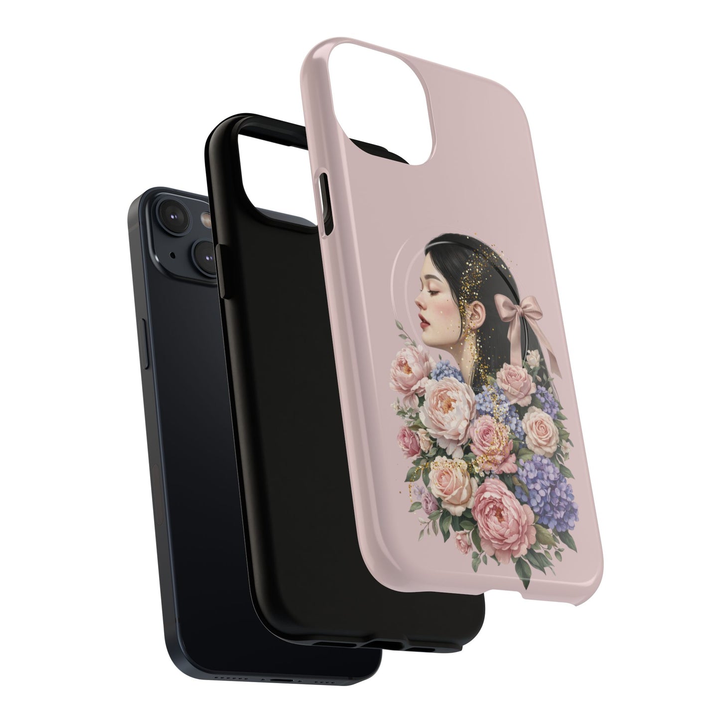 Coque magnétique renforcée Floral Portrait — Housse de téléphone fille rose gold