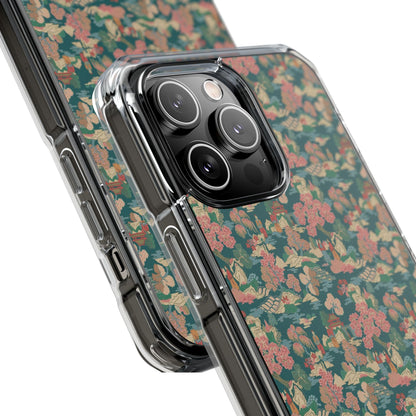 Floral Vintage Clear Magnetic Phone Case – Impact-Resistant iPhone Cover