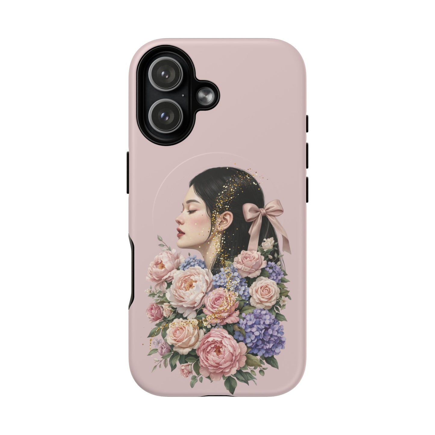 Coque magnétique renforcée Floral Portrait — Housse de téléphone fille rose gold