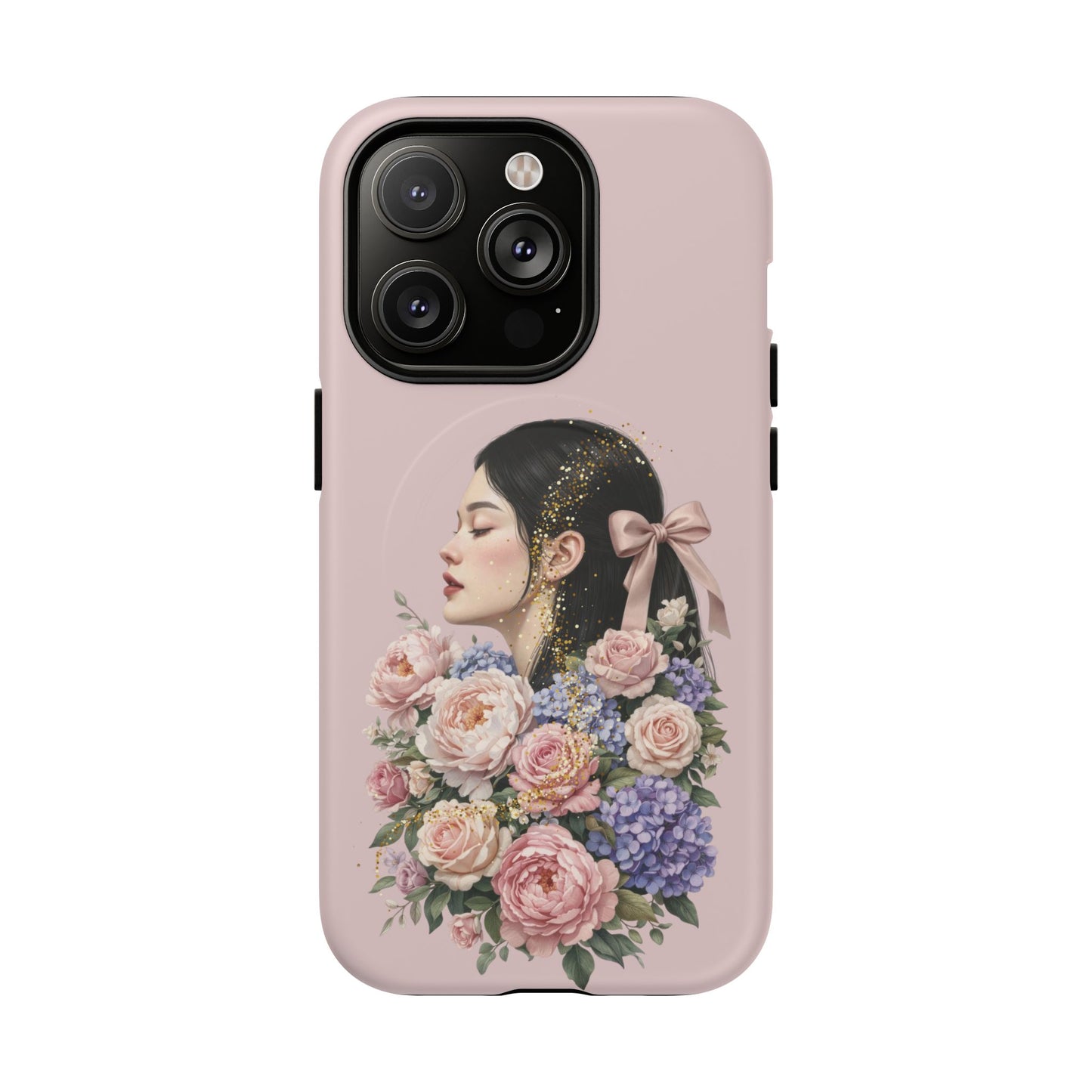 Coque magnétique renforcée Floral Portrait — Housse de téléphone fille rose gold