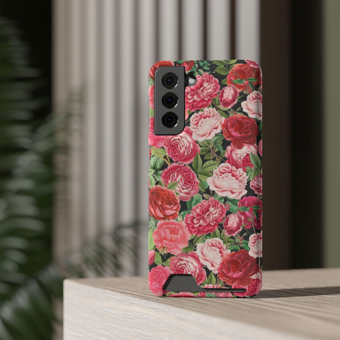 Coque de téléphone avec porte-cartes Floral Rose – Jardin vintage rose
