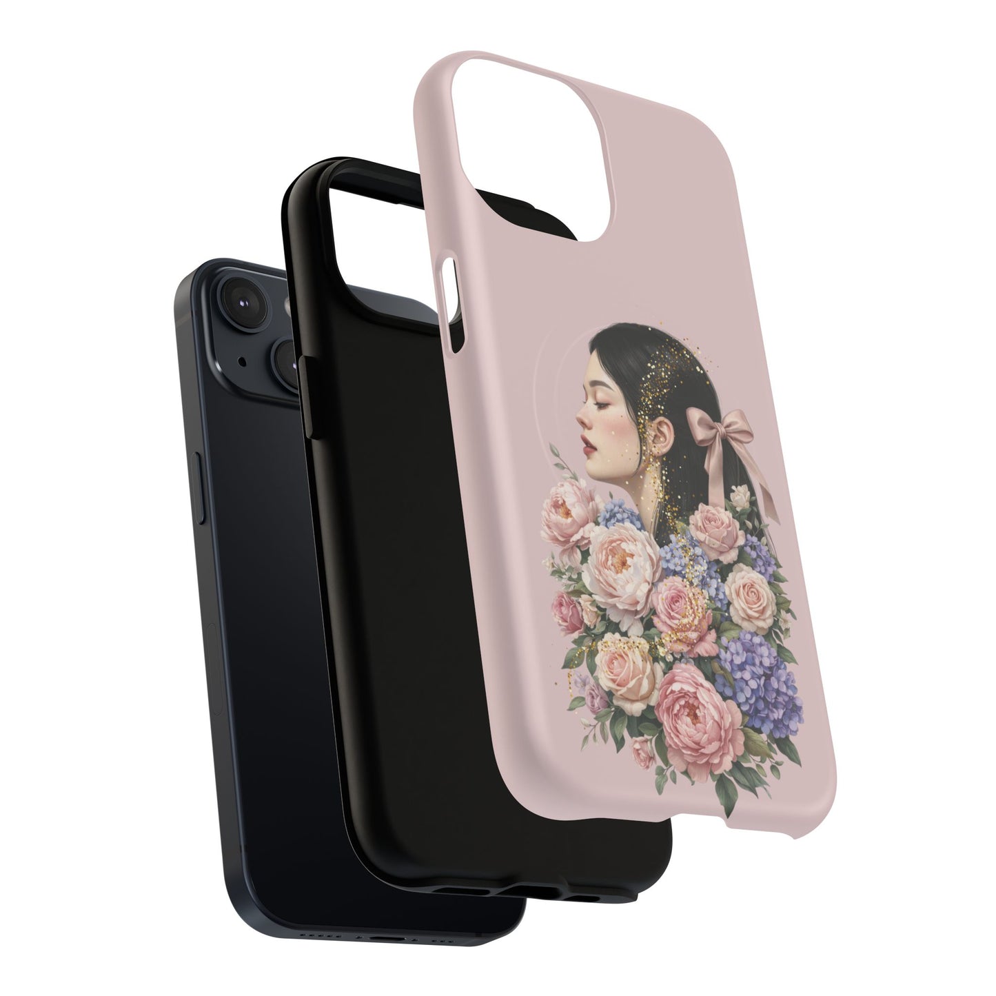 Coque magnétique renforcée Floral Portrait — Housse de téléphone fille rose gold