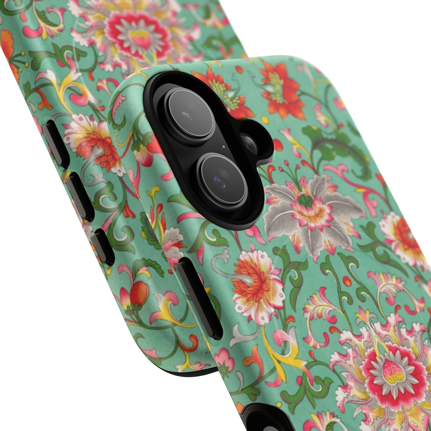 Coque de téléphone magnétique renforcée à motif floral vintage