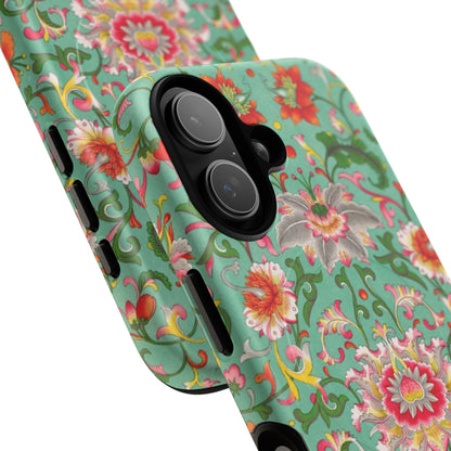 Coque de téléphone magnétique renforcée à motif floral vintage