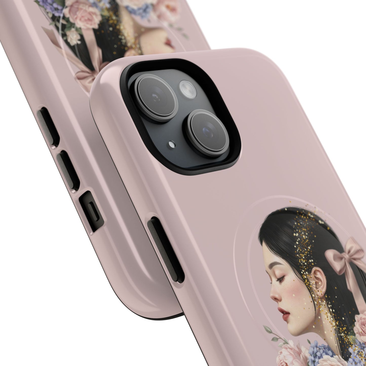 Coque magnétique renforcée Floral Portrait — Housse de téléphone fille rose gold