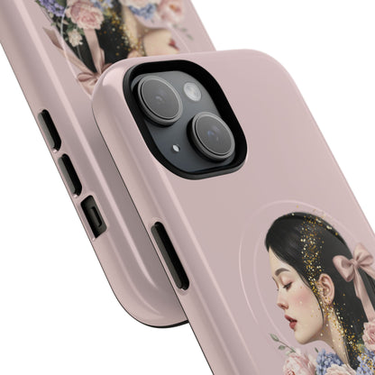Coque magnétique renforcée Floral Portrait — Housse de téléphone fille rose gold