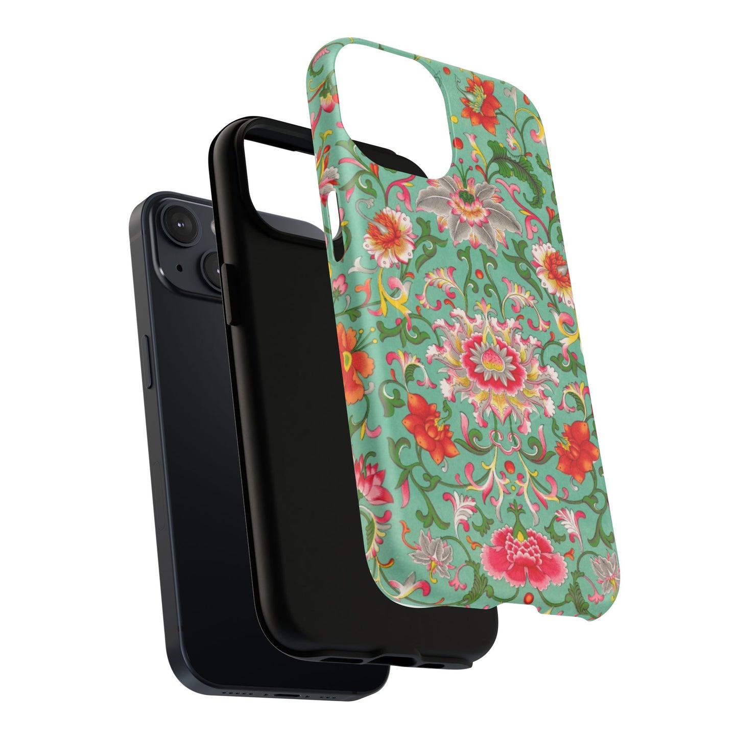 Coque de téléphone magnétique renforcée à motif floral vintage