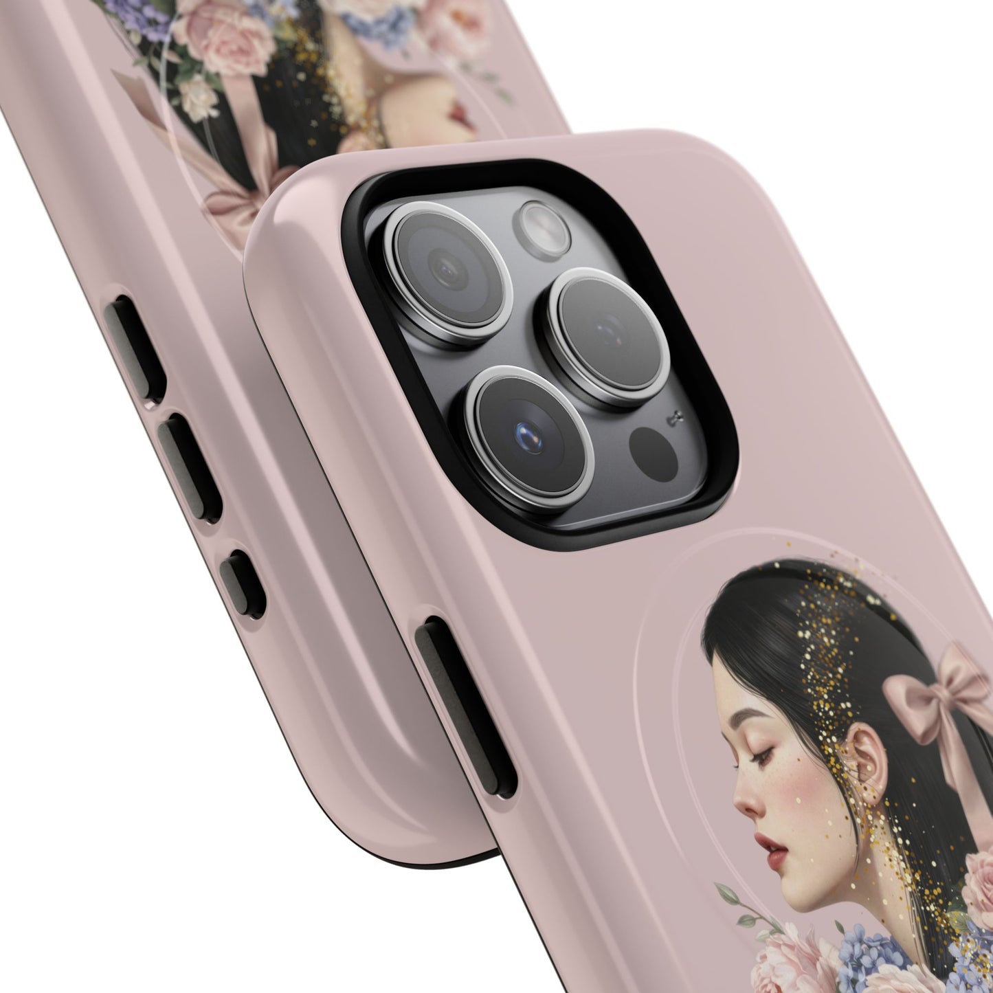 Coque magnétique renforcée Floral Portrait — Housse de téléphone fille rose gold