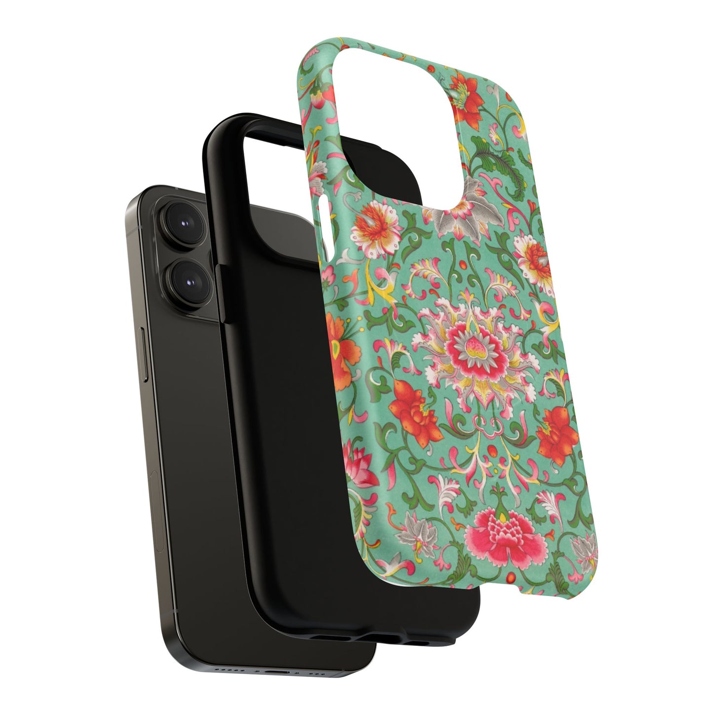 Coque de téléphone magnétique renforcée à motif floral vintage