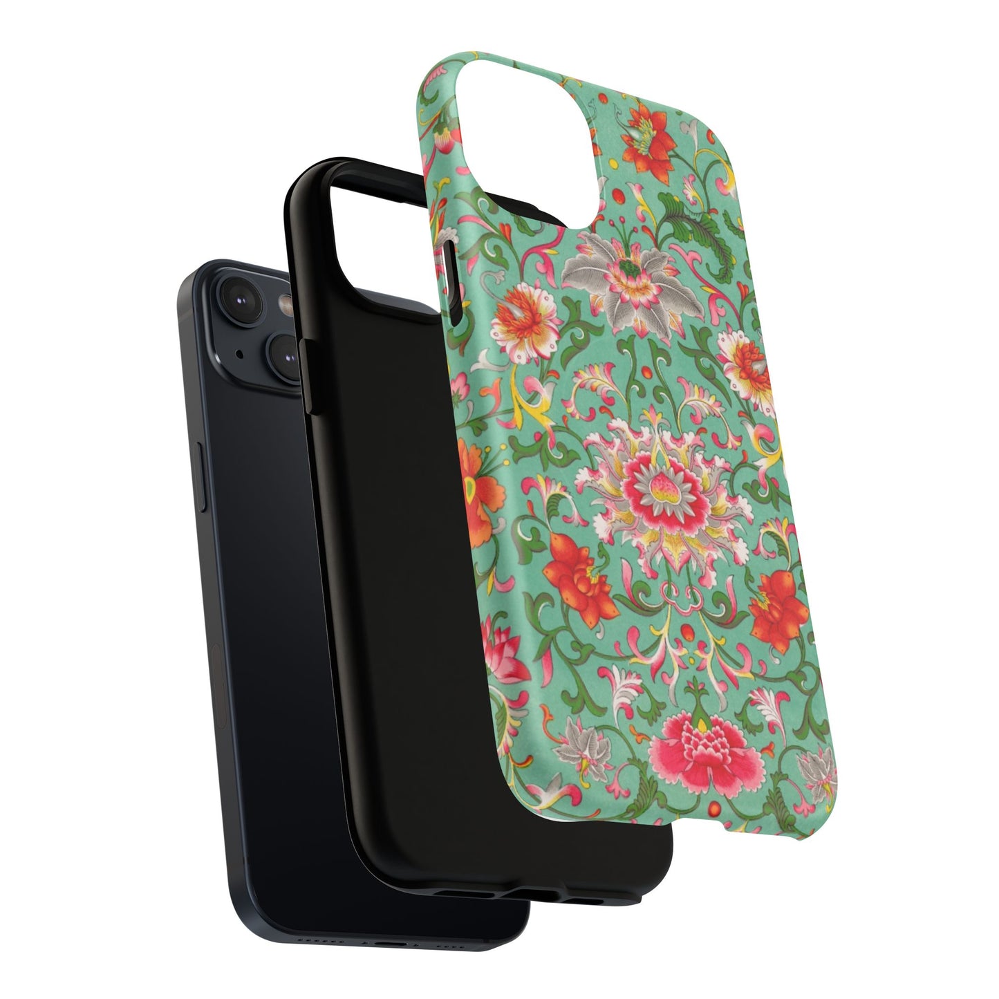 Coque de téléphone magnétique renforcée à motif floral vintage