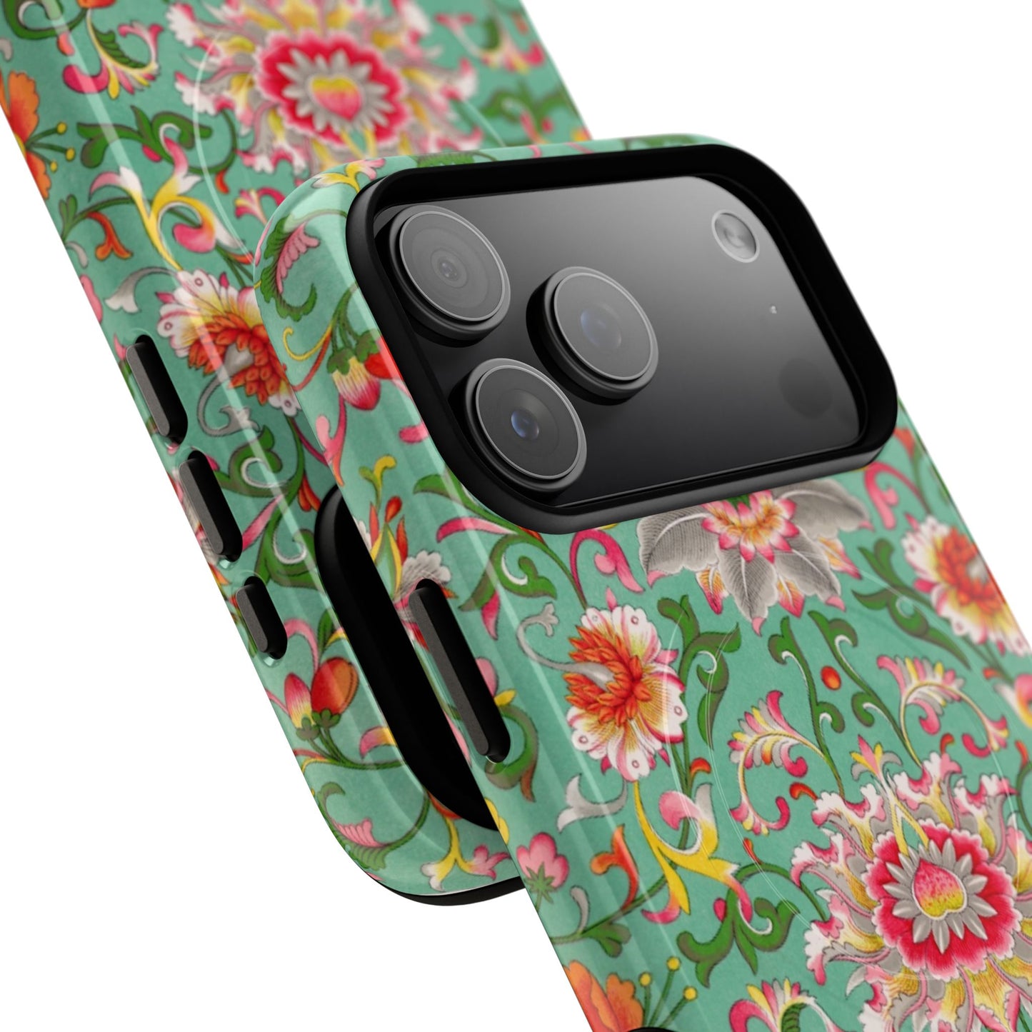 Coque de téléphone magnétique renforcée à motif floral vintage