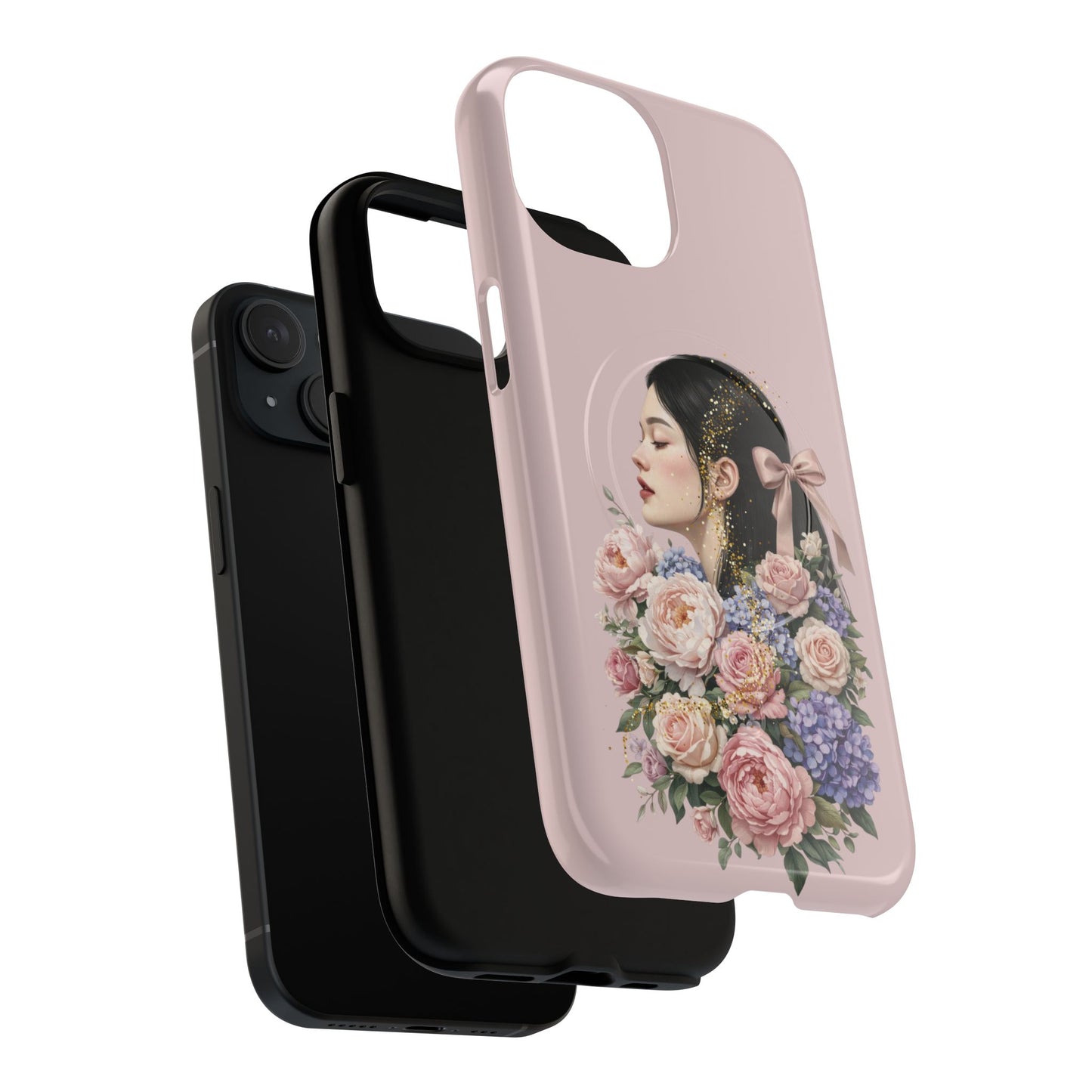 Coque magnétique renforcée Floral Portrait — Housse de téléphone fille rose gold