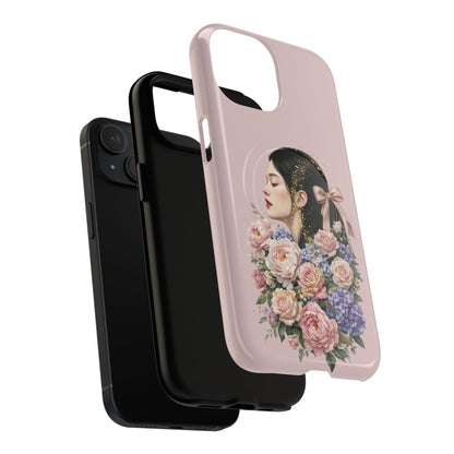 Coque magnétique renforcée Floral Portrait — Housse de téléphone fille rose gold