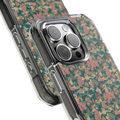 Floral Vintage Clear Magnetic Phone Case – Impact-Resistant iPhone Cover