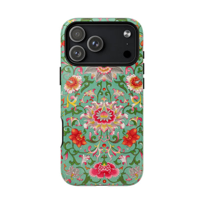 Coque de téléphone magnétique renforcée à motif floral vintage
