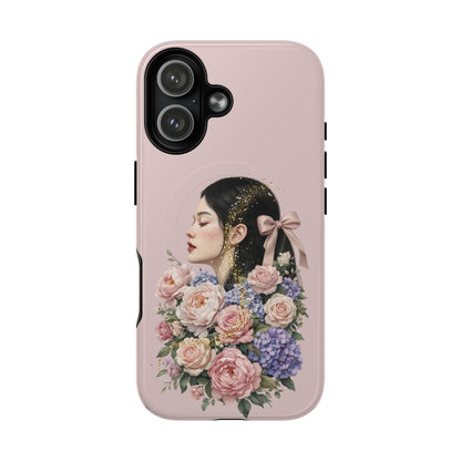Coque magnétique renforcée Floral Portrait — Housse de téléphone fille rose gold