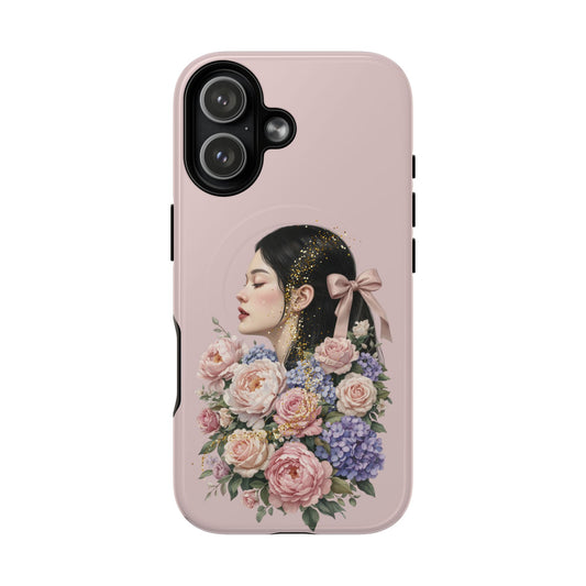 Coque magnétique renforcée Floral Portrait — Housse de téléphone fille rose gold