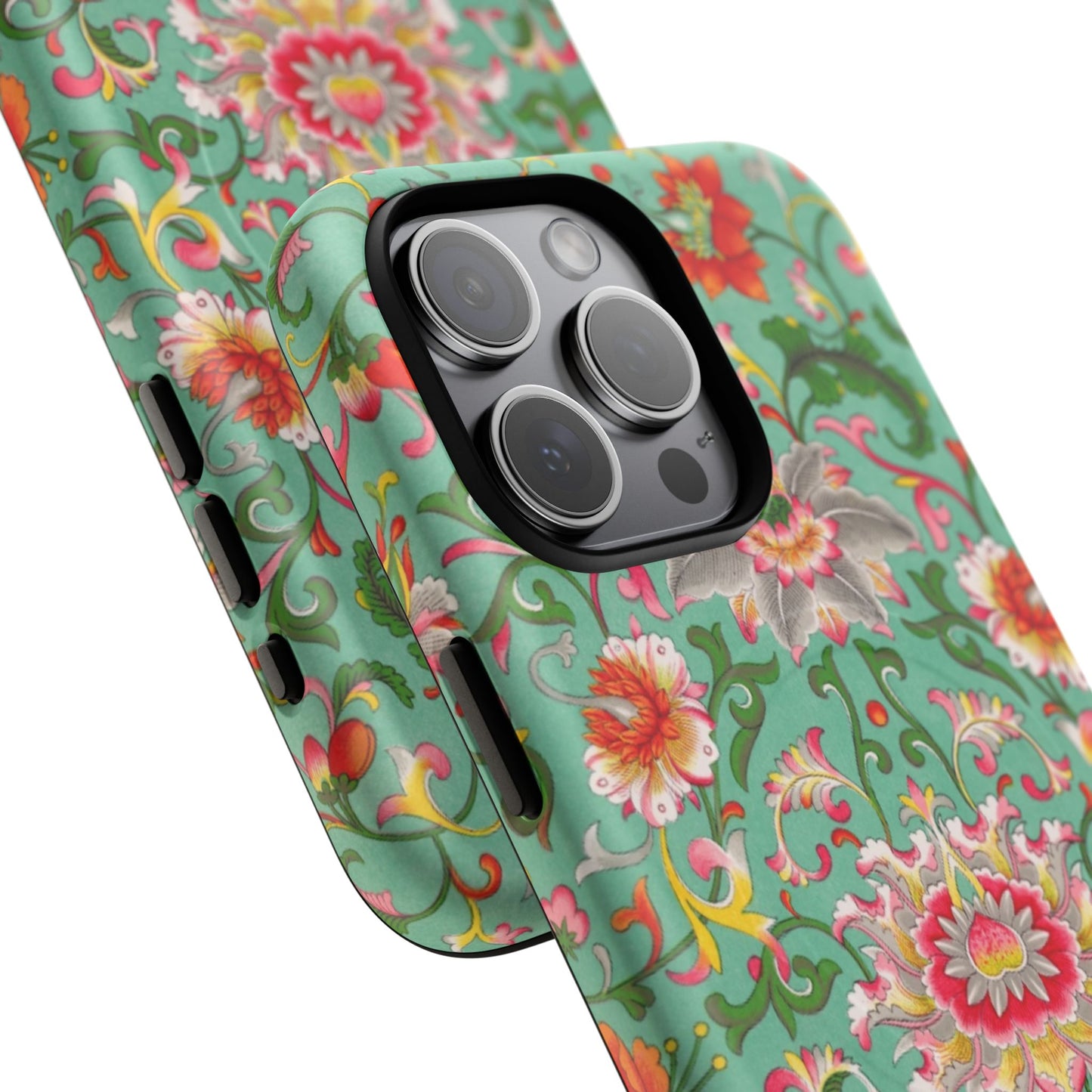 Coque de téléphone magnétique renforcée à motif floral vintage