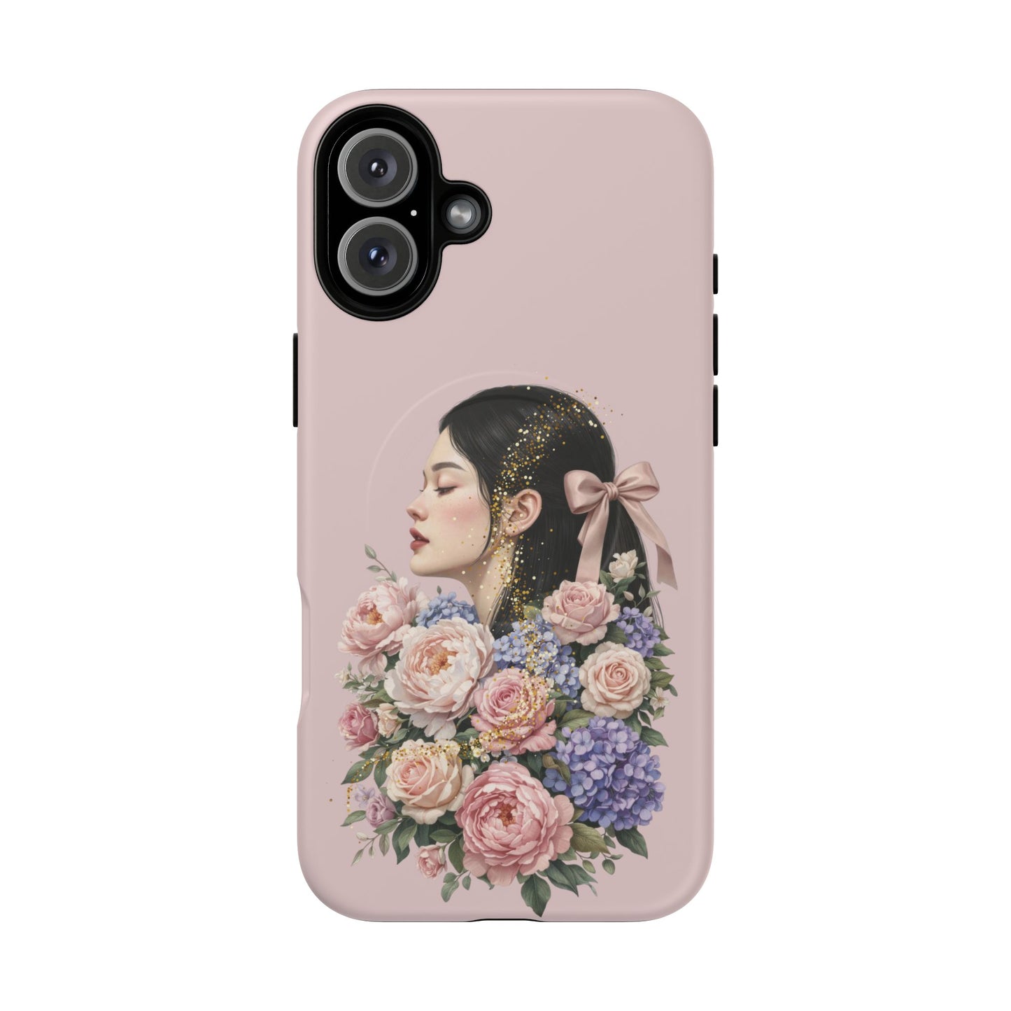 Coque magnétique renforcée Floral Portrait — Housse de téléphone fille rose gold