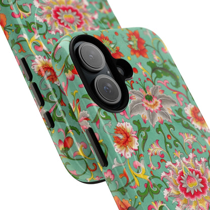 Coque de téléphone magnétique renforcée à motif floral vintage