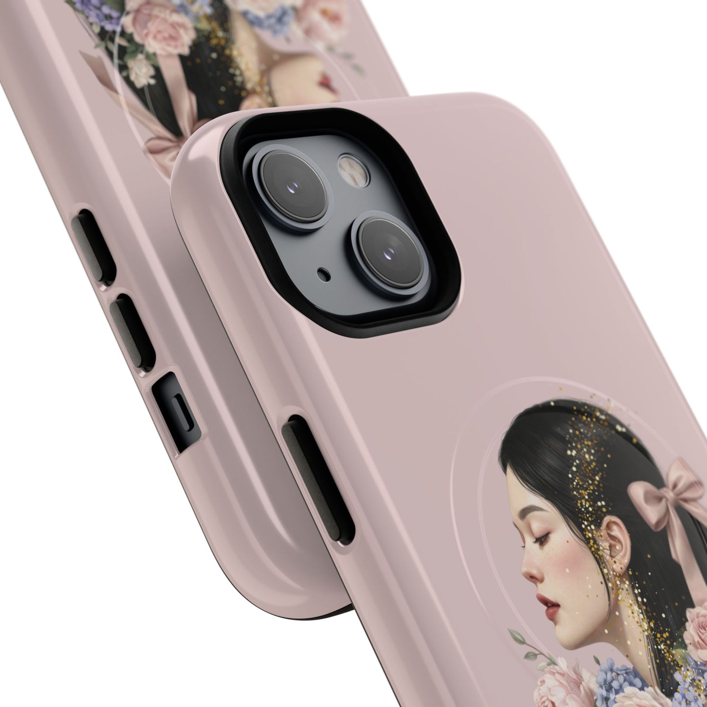 Coque magnétique renforcée Floral Portrait — Housse de téléphone fille rose gold