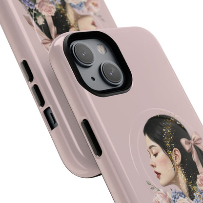 Coque magnétique renforcée Floral Portrait — Housse de téléphone fille rose gold