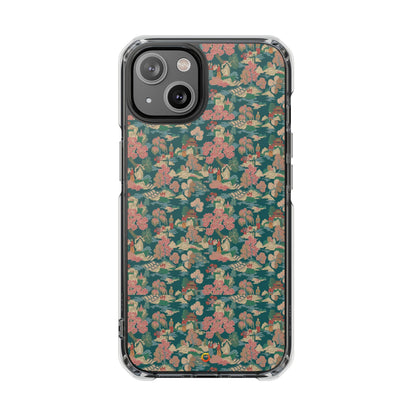 Floral Vintage Clear Magnetic Phone Case – Impact-Resistant iPhone Cover