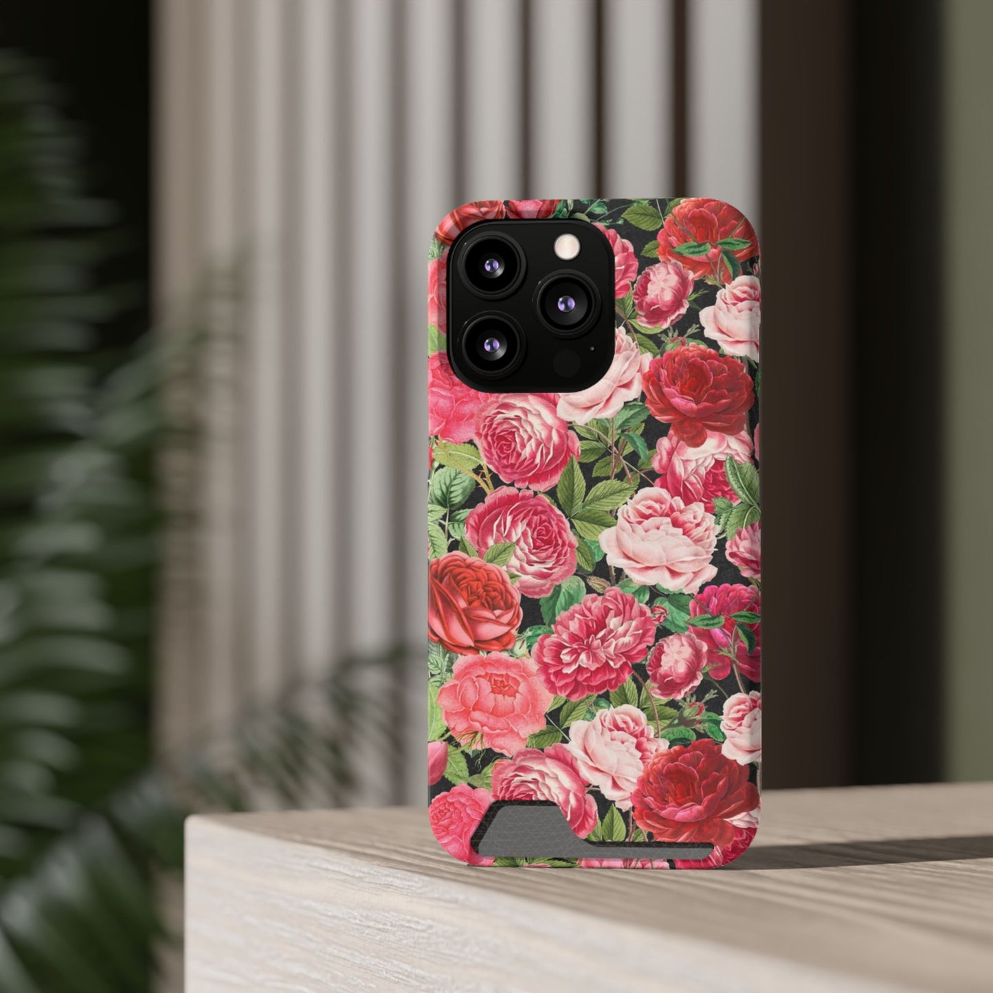 Coque de téléphone avec porte-cartes Floral Rose – Jardin vintage rose