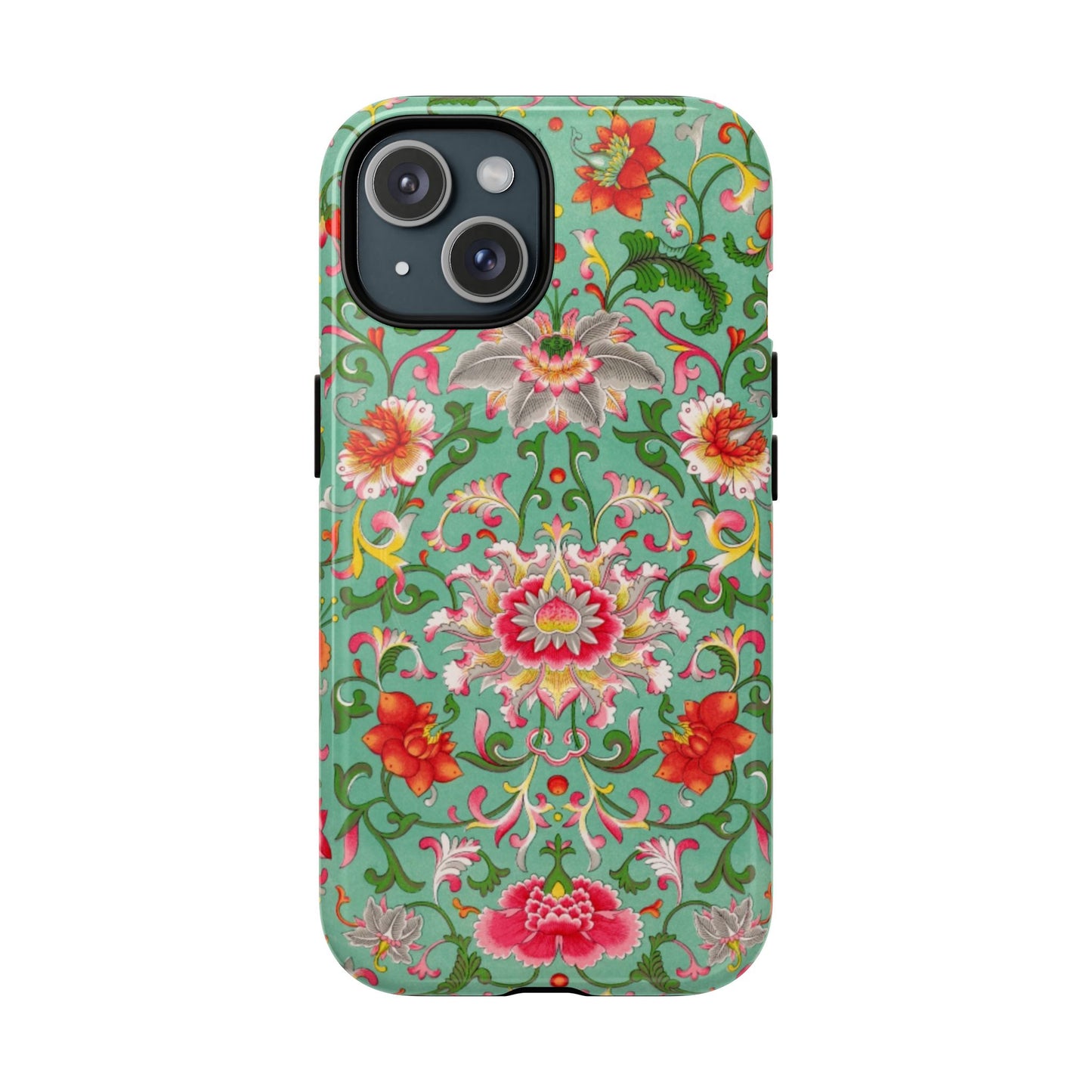 Coque de téléphone magnétique renforcée à motif floral vintage