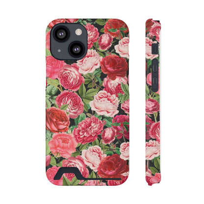 Coque de téléphone avec porte-cartes Floral Rose – Jardin vintage rose