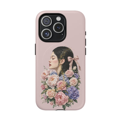 Coque magnétique renforcée Floral Portrait — Housse de téléphone fille rose gold