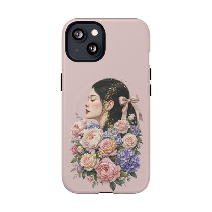 Coque magnétique renforcée Floral Portrait — Housse de téléphone fille rose gold