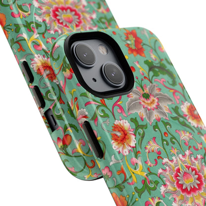 Coque de téléphone magnétique renforcée à motif floral vintage