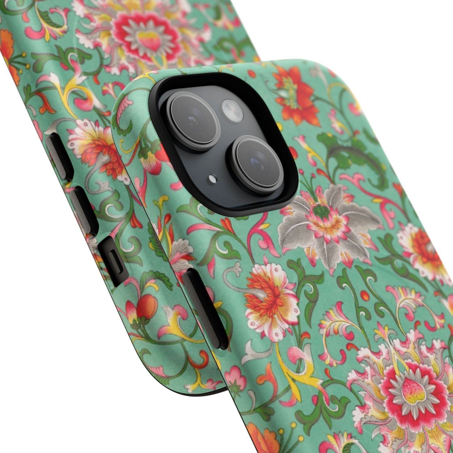 Coque de téléphone magnétique renforcée à motif floral vintage
