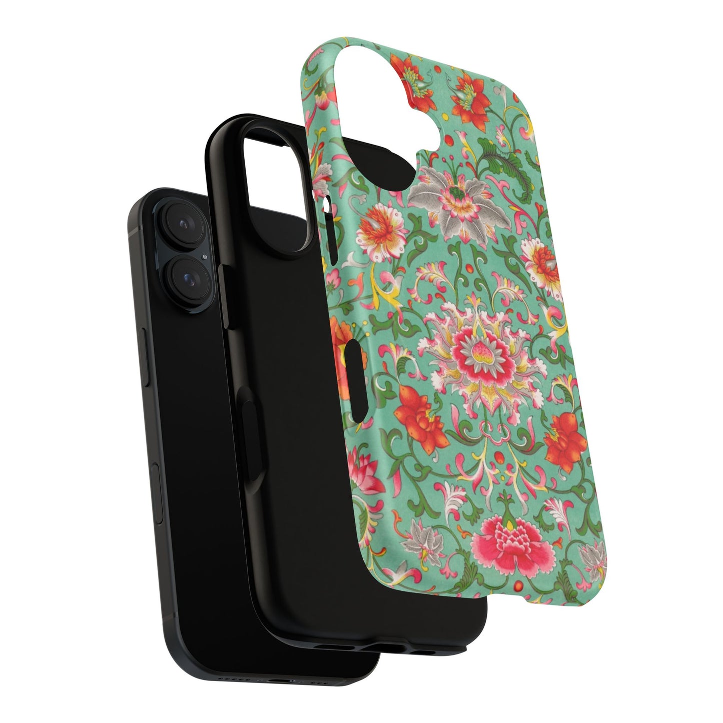 Coque de téléphone magnétique renforcée à motif floral vintage