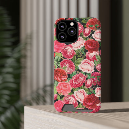Coque de téléphone avec porte-cartes Floral Rose – Jardin vintage rose