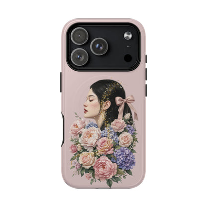 Coque magnétique renforcée Floral Portrait — Housse de téléphone fille rose gold