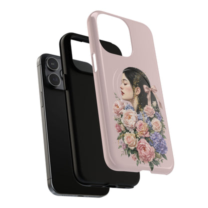 Coque magnétique renforcée Floral Portrait — Housse de téléphone fille rose gold